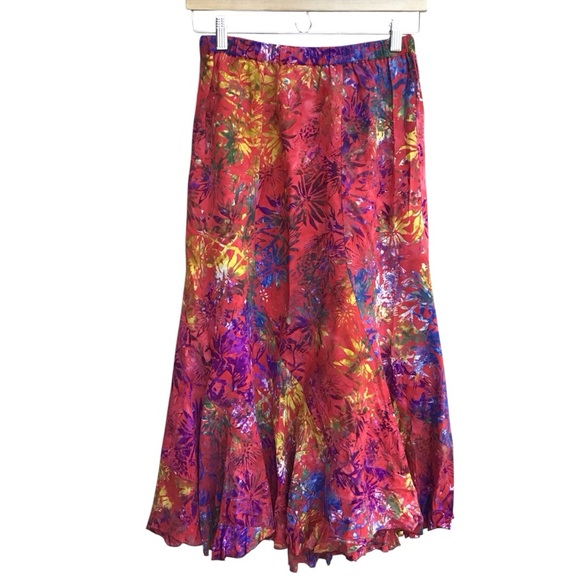 Tropical Vibrations Handmade Tie Dye Tropical Ruffle Midi Skirt Size XS NEW - Picture 2 of 5
